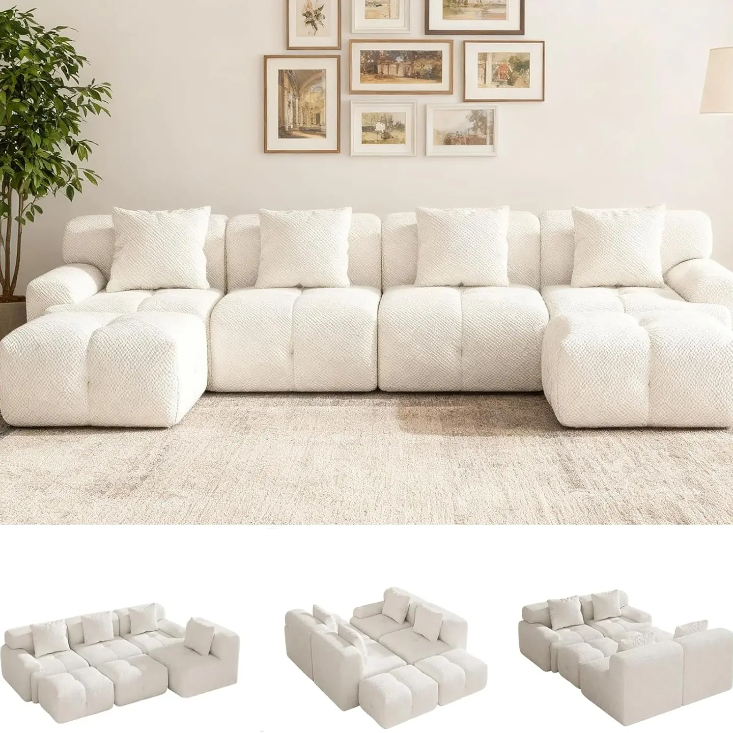 Ivory + Polyester + 6 Seat