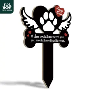 PUTUO DECOR Dog Claw & Paws & Heart & Wing Design Garden Stake, Outdoor Stakes, Ground Stakes for Home Farmhouse Garden Lawn Patio Courtyard, Memorial Gift
