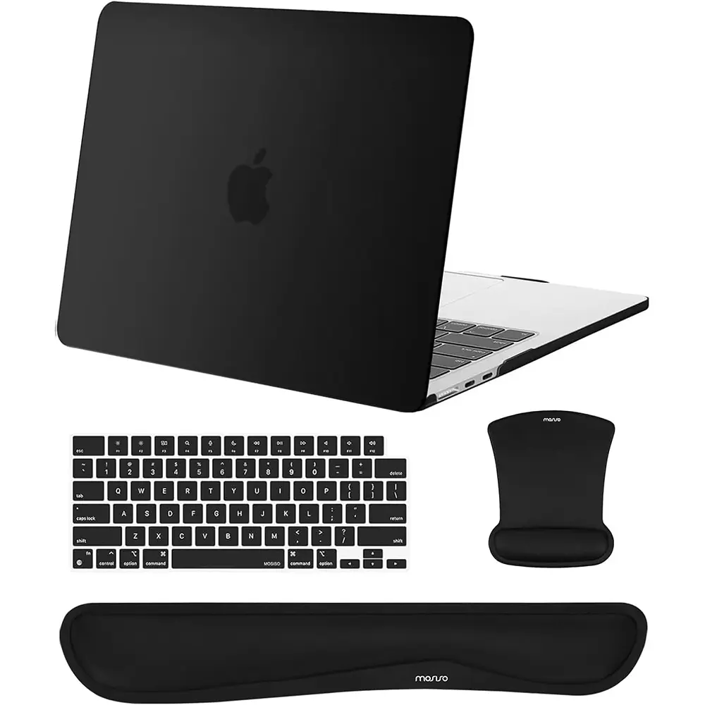 MOSISO Laptop Cover for MacBook Air 13.6in (2025-2022 M4 A3240, M3 A3113, M2 A2681) - Snap-On Plastic Hard Shell, Keyboard Cover, Wrist Rest Support, Mouse Pad, Shockproof 8.7oz Lightweight Protection, Black