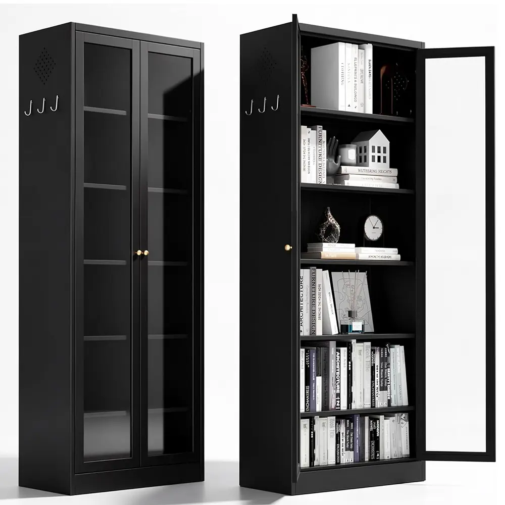 Kitchen Pantry Cabinet,Black 73" Tall Pantry Storage Cabinet with Doors and Adjustable Shelves, Metal Food Pantry Cabinets with Handle, Freestanding Cupboard for Living Room-Assemble Required