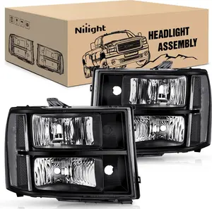 Nilight Headlight Assembly Compatible for 2007 2008-2013 GMC Sierra 1500 2008-2014 GMC Sierra 2500 HD 3500 HD, Black Housing Clear Corner Clear Lens, Headlights Assembly Replacement