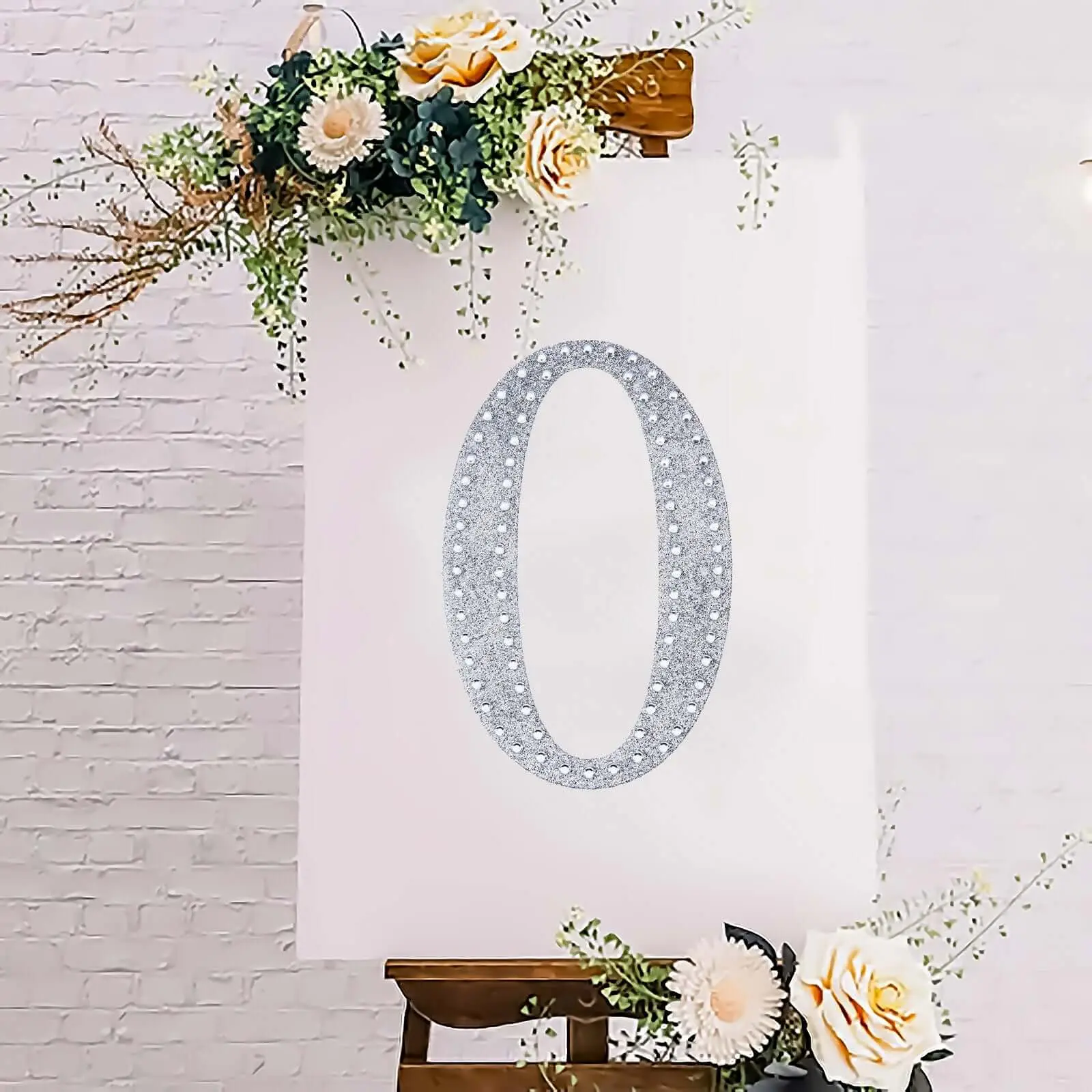 Decorative Rhinestone Alphabet "O" Letter Stickers 8", Silver Glitter Adhesive Craft Letters - DIY Sparkle Embellishments