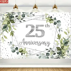 2D Flat, 25th Anniversary Happy Wedding Decoration Flag x - Elegant Floral Design with Sparkling "25th Anniversary" Text, Durable Polyester Photography Backdrop for Celebrations, Wedding Party Decorations, Wedding Arch Backdrop
