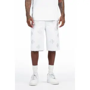 Chelot White Rhinestones Denim Short