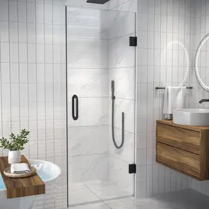 Valor Shower Door 28in.W x 72in.H Frameless Hinged Shower Door,Shower Room Glass Door with Clear Tempered Shower Glass Panel,Black