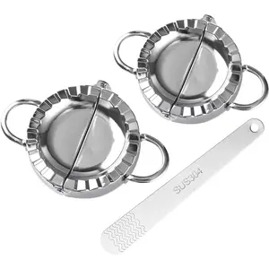 2Pcs Dumpling Maker With Stuffing Spoon Dough Cutter Mold for Empanada Ravioli Pierogi Turnovers 2 Sizes 4.13inch Large 3.35inch Small Silver