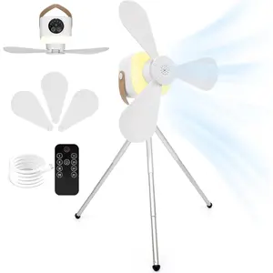 Camping Fan with Telescopic Stand, 7200mAh Tent Fans with LED Light, Remote Control, Detachable  and Hook 4 Speeds 3 Brightness Timer Portable Ceiling Fan for Tents  Picnics Travel