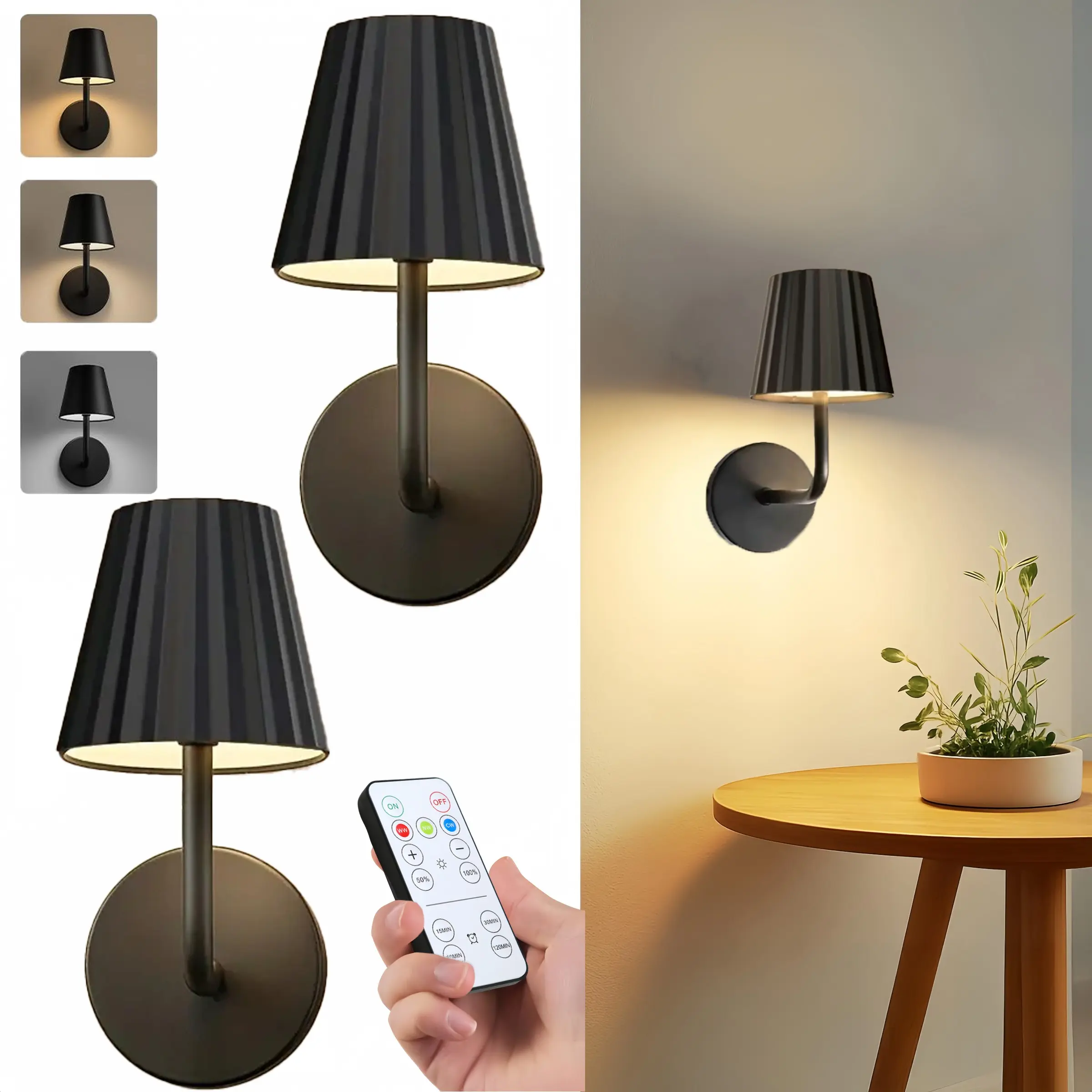 Modern Wireless Wall Lamp with Remote Control, Rechargeable Battery, Adjustable Dimming, Matte Surface, Indoor Wall Lighting