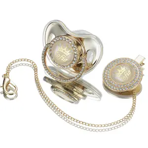 MIYOCAR Sparkling Bling Custom Baby Pacifiers and Clips/Holder Kit with Name Handle Adorned with Rhinestones For Boy Girl shower