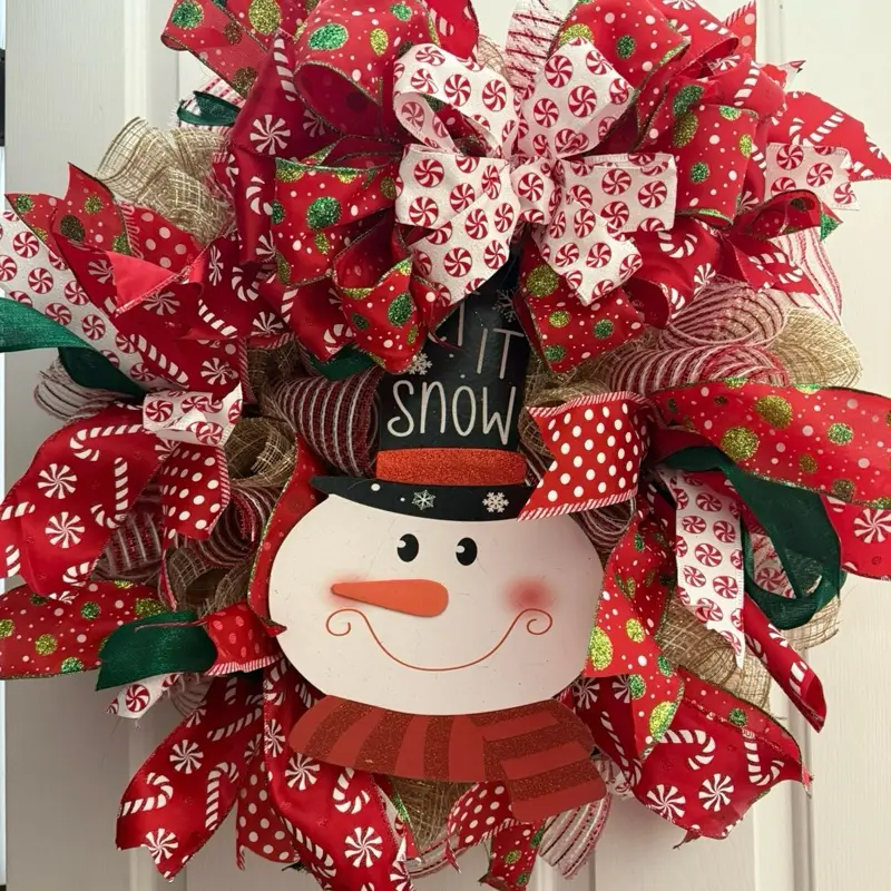 Handmade Christmas Wreath with 1-2.5 Inch Ribbon for Front Door Decoration