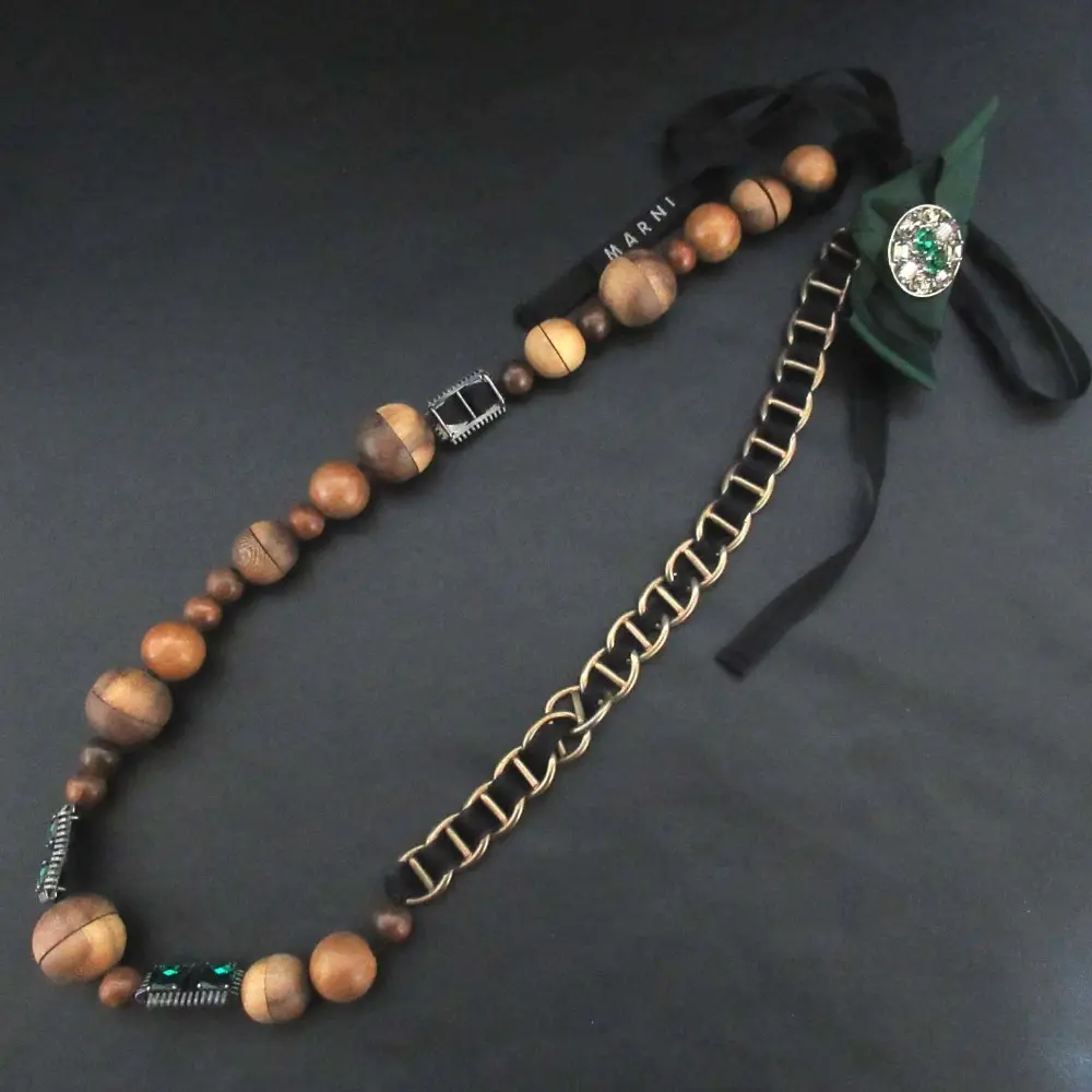 Pre-owned MARNI Wood Small Leather Goods Beads Necklace