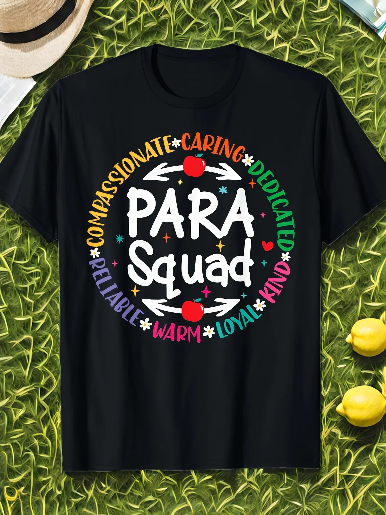 Cotton para Educator Teacher Sped Ed Paraprofessional T Shirt 100% Casual Round Neck, Short Sleeve Vibrant Multi Color Lettering & Floral Design Machine Washable All Season Comfort Fit for Spe
