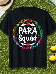 Cotton para Educator Teacher Sped Ed Paraprofessional T Shirt 100% Casual Round Neck, Short Sleeve Vibrant Multi Color Lettering & Floral Design Machine Washable All Season Comfort Fit for Spe