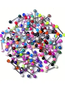 Stainless Steel Tongue Barbell Set, Body Piercing Kit, 15/45/90pcs, Unisex Design, Assorted Colors, Durable Material, Ideal for Daily Use, Body Piercing Jewelry