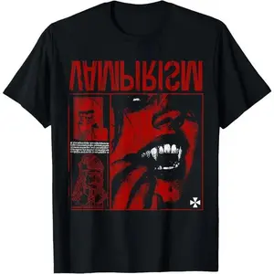 100%25 cotton Dark Gothic Black and Red Vampire Emo Y2K Grunge Streetwear T-Shirt