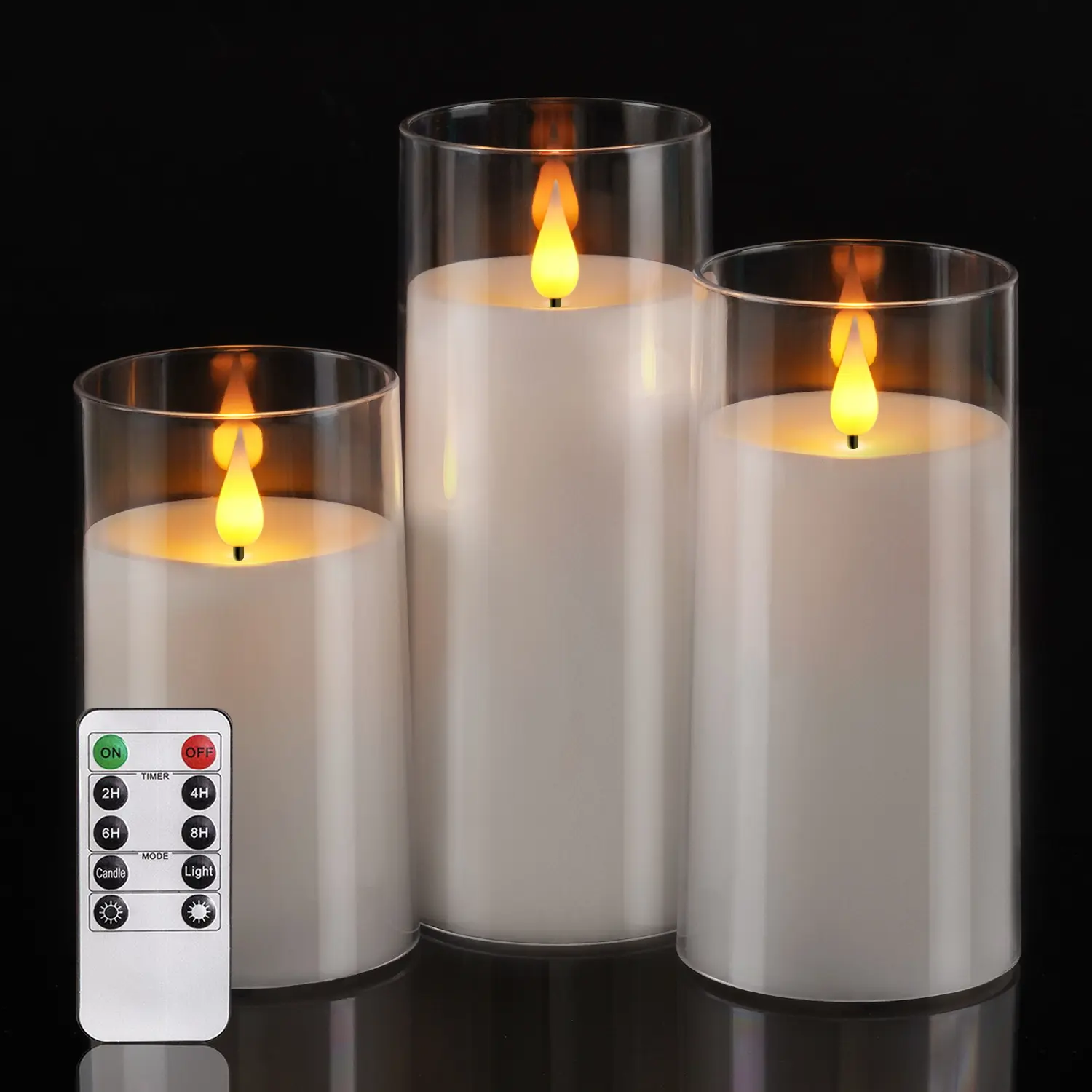 7 Inch Acrylic Candle Lights Set of 3, Flameless LED Flickering Moving Flame Candles with Remote, Timer, Elegant Accent Lighting, Battery-Powered (AA Batteries), Cordless Modern Mood Decoration for Living Room Back to School Summer Sale Deals