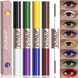 DUNUF 4pcs Dual-Head Color Mascara Set, Long-Lasting Waterproof, Volumizing & Curling, Smudgeproof, Single Item Pack