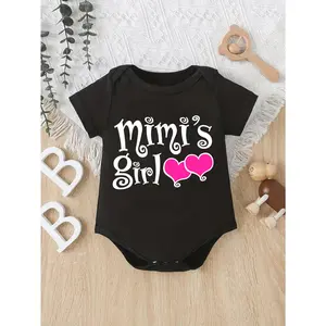 Cute Baby Bodysuit With Minis Girl Pink Hearts Print Soft Versatile Round Neck Button Detail Regular Fit All Seasons Knitted Fabric Onesie