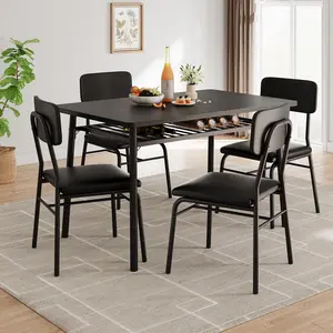 5-Piece Dining Table Set for 4,Wood Kitchen with Built-in Storage Rack, Small Kitchen Table with Upholstered Chairs and Metal Frame