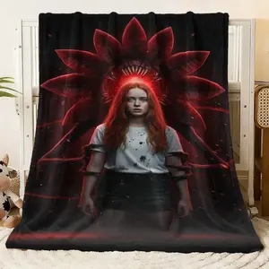 Stranger Things Inspired Blanket with Max & Demogorgon Design - Soft Fleece Throw for Sofa, Bed, Couch - Ideal for TV Show Fans, Cozy All - Season Home Decor & Lounging