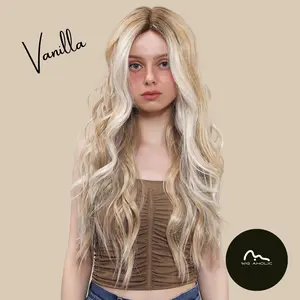 VANILLA【WA-JLSM9155】 26 inches Lace Front Platinum Blonde Wavy Tinsel Wig for Women  Highlight Synthetic Glueless for Party