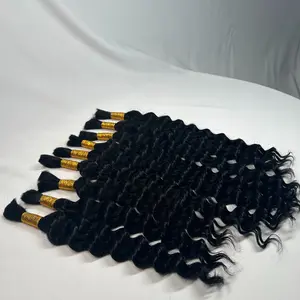 Deep Wave Bulk 100 Human Hair For Boho Braids Natural Color 3 Strands 110g/pack No Weft, Soft & Bouncy for Braiding for Knotless Boho Styles
