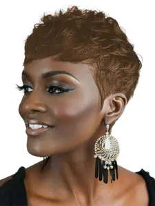 Short Pixie Cut Wigs for Short Wigs for Black Women Black Wavy Layered Short Wigs (Natural Black)