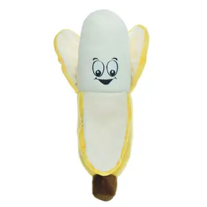212 MAIN Chomper Food Junkeez Banana-Shape Plush Dog Toy - Small Size, Soft Material, Cuddly Playful Stuffed Toy for Dogs, Plush Toy