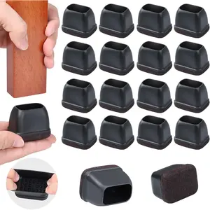 16 Pcs Rectangle Black Silicone Chair Leg Floor Protectors, Rectangle Chair Leg Caps, Furniture Leg Covers Cups for Chair Table Desk, Anti- Scratches (Fit L :1.3-1.7", W: 0.6-0.9")