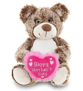 DOLLIBU Polyester Sitting Brown Bear Stuffed Toy - Super-Soft Plush, Embroidered Heart, Mothers Day Gift