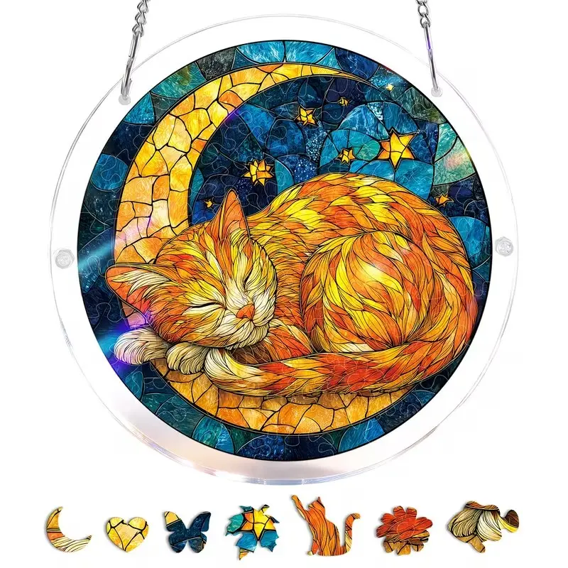 Acrylic Jigsaw Puzzle Suncatcher, Acrylic Puzzle Suncatcher, Acrylic Jigsaw Puzzle, 83 Pieces Hanging Sun Catcher for Artistic Home Decor, Acrylic Ornament