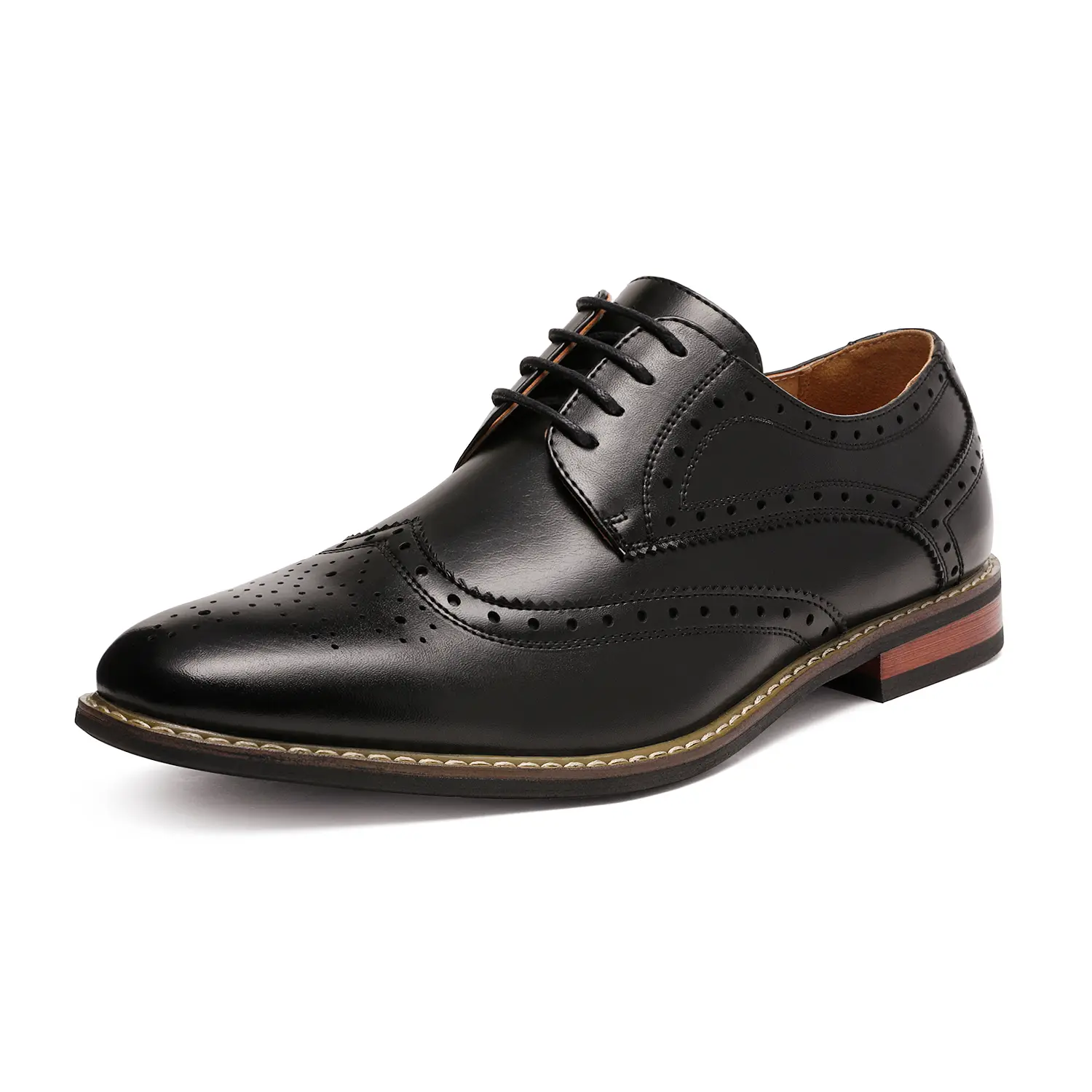 Bruno Moda Italy Men's Prince Formal Oxford Shoes - Wingtip, Lace-Up, Closed, Breathable Vegan Leather Footwear with Plain Toe Design