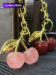 Cute Cherry Design Sparkly Bag Charm, Fashionable Bag Keychain for Women & Girls, Trendy All-match & Exquisite Bag Charm for Birthday Gift, Purse Accessories