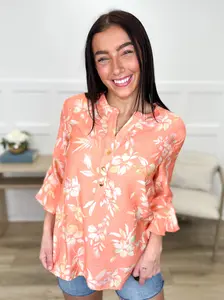 Sew In Love Meadow Maker Rayon Blend 3/4 Sleeve Coral Top