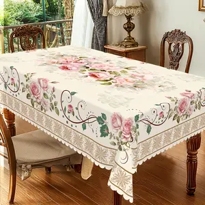 1pc Spring/Summer Romantic Vintage Rose Pattern Round Tablecloth, French Elegant Floral Print Rectangular Tablecloth, Home Kitchen Table Cover, Indoor And Outdoor Use, Home Decoration, Suitable for Mother'S Day, Wedding, Birthday, Anniversary