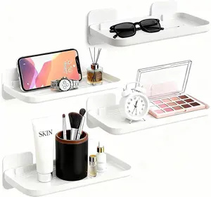 2 Pack Adhesive Floating Shelves No Drill Small Floating Shelf for Wall Storage Damage-Free Wall Mounted Organizer for Bathroom, Kitchen, Bedroom & Office