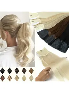Real Natural Hair Ponytail Human Hair Extensions, Remy Hair Clip on Ponytail Extensions, 12-24 Inch Thick Ends, Blonde Color, Seamless Extensions, Straight Hair Extensions