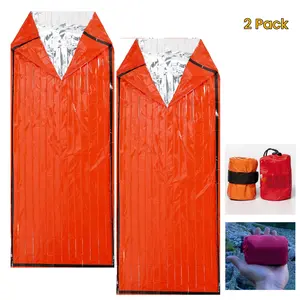 2 Pack Emergency Sleeping Bag with Hood Extension - Upgrade Emergency Blankets Lightweight Waterproof Survival Bag  for Outdoor Hiking Trail camping