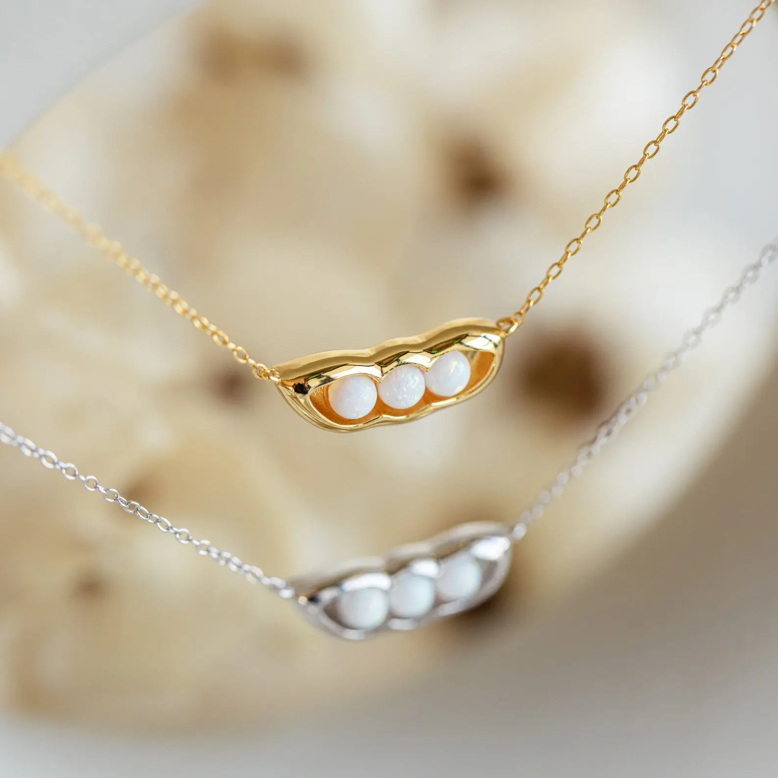 Peas in a Pod Necklace by Caitlyn Minimalist - Dainty Opal Friendship Charm Necklace - Cute Gemstone Jewelry - Daughter Gift