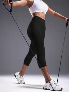 Solid Color High-Waist Seamless Sports Leggings Navy Blue Capris for Summer Running & Work Out High Stretch 90% Polyester 10% Elastane