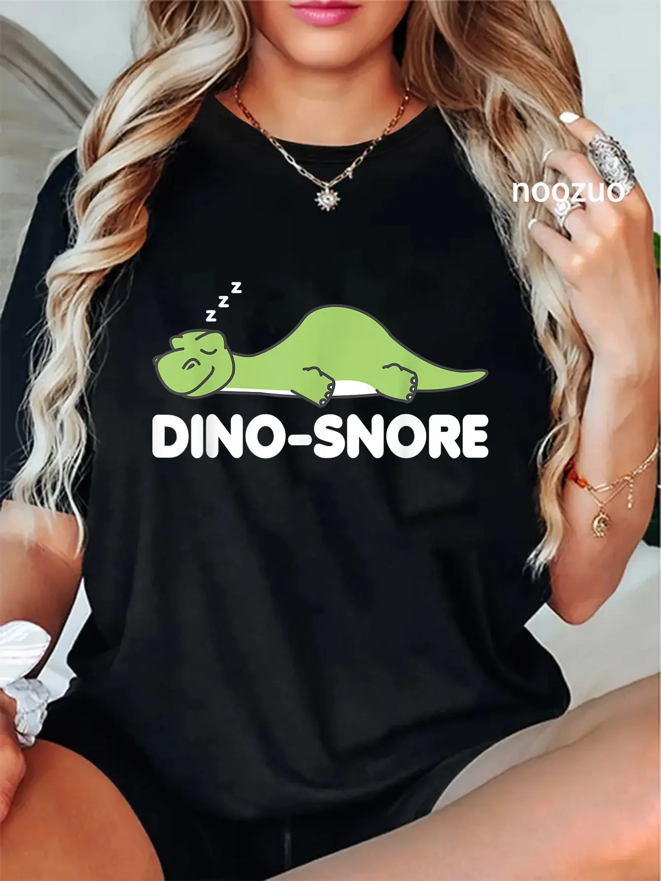 Women's Funny Dino Graphic Top, Casual 100% Cotton T-Shirt with a Vintage Style and Whimsical Unisex Cut, Everyday, Tops