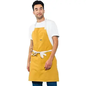 Daily  Kitchen Apron for Cooking- Mens and Womens Professional Chef or Server Bib Apron - Adjustable Straps with Pockets and Towel Loop (Mustard)