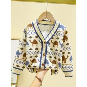 Boys' Knitted Cardigan Sweater, Spring & Fall Fashion, Baby Toddler Pullover, New Arrival Casual Wear, Comfortable Kids Clothing, Figure Print Sweater