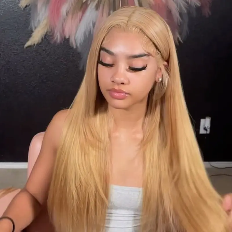 Honey Blonde Straight Lace Front Design Wig for Women, Synthetic Smooth Wig, Synthetic Hair Wig, 180% Density 13x4x1, Pre-Plucked, Glueless Construction, 32 Inch, Daily Party Cosplay Use, High Quality Wigs