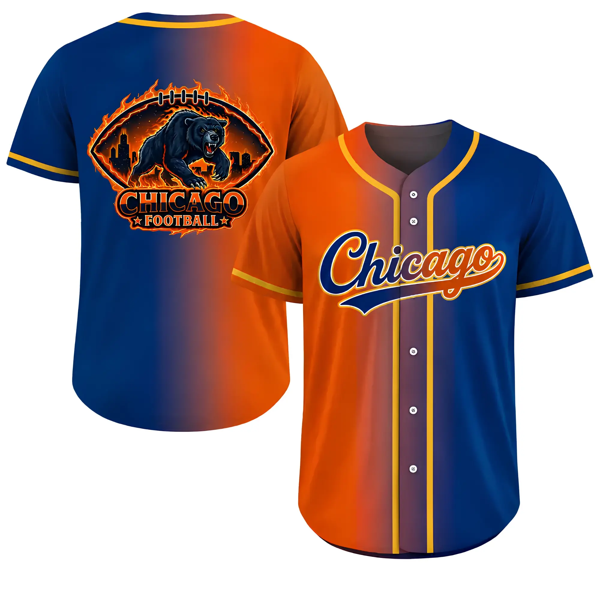 Chicago Football Team Fan City Baseball Jerseys, Game Day Sport Lover Graphic Shirt, Unisex Loose Casual Jersey, Football Fan Gift