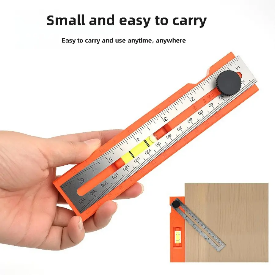 Hardware Precision Marking Ruler with Handle, High-Accuracy Multi-Angle Measuring Tool, Rotating Scale, Built-In Level Bubble, Portable Multifunctional Layout Tool