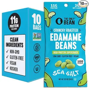 The Only Bean Crunchy Dry Roasted Edamame Snacks Sea Salt 11g Protein Keto Low Carb Gluten Free Vegan 10 Pack 0.9oz