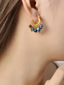 Elegant Women's Earrings Set, Titanium Steel & Plated, Bohemian Style Boho Vibrant Multicolor Agate Pendant Design