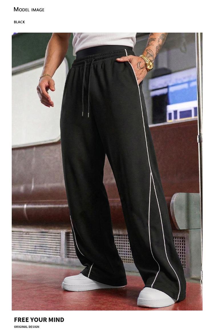 Men’s pants for spring and autumn; fashionable, versatile straight-leg casual men’s pants; summer street sports loose striped lightweight long pants