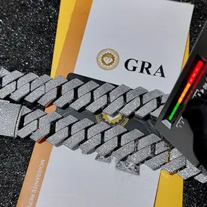 Pass Diamond Test GRA Moissanite 25mm Wide 6Rows  Solid Silver Cuban link chain for Rapper Hip Hop VVS Iced Out Necklace.